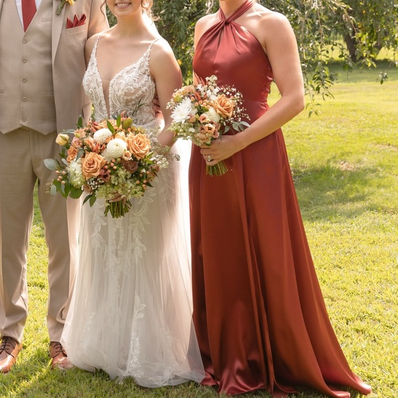 Cinnamon David’s Bridal Luxe Charmeuse Halter Dress - Picture 2 of 4